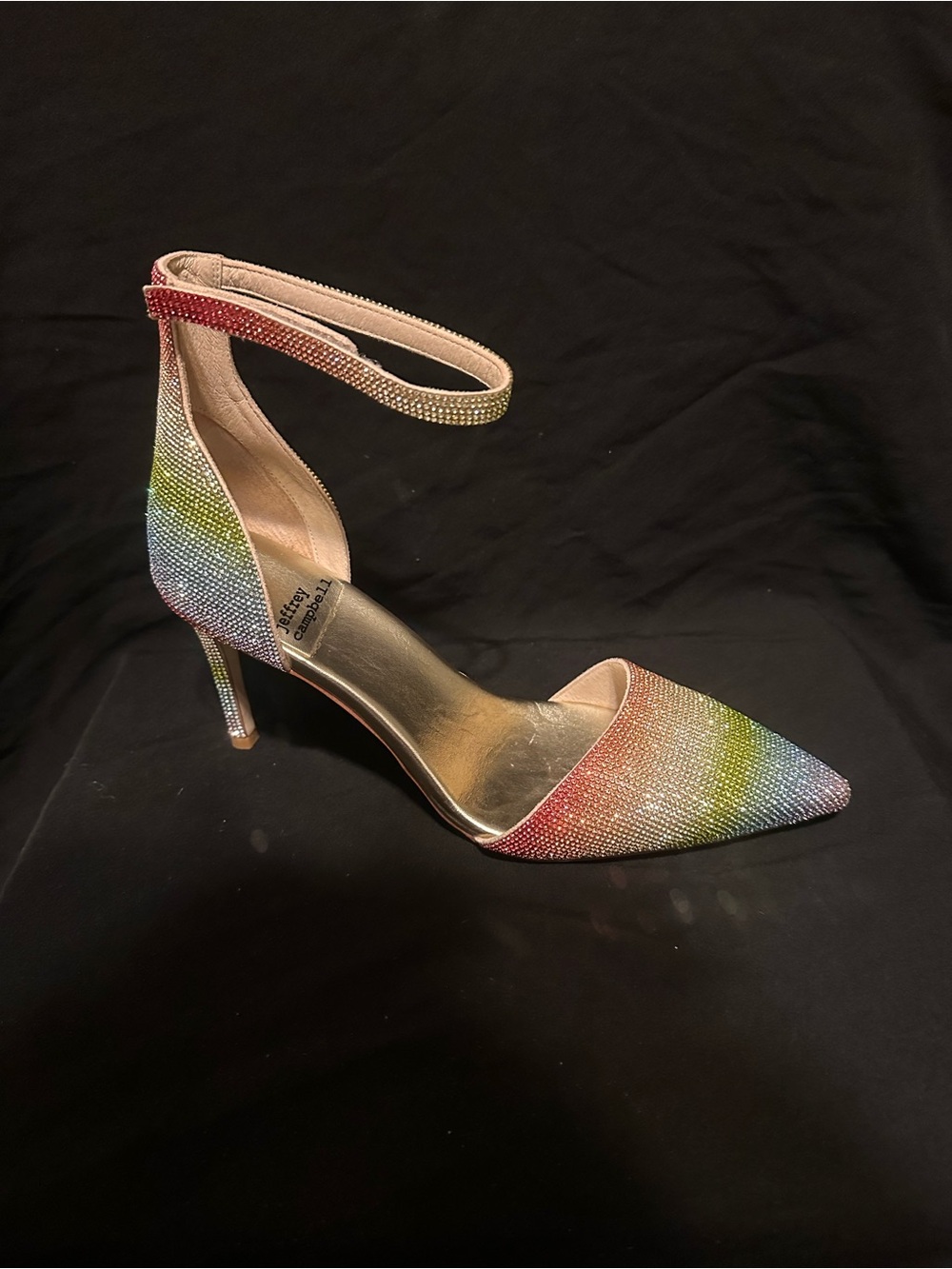 Jeffery Campbell Rhinestone Ankle-Strap Pointed Toe Pump - Multi Rainbow